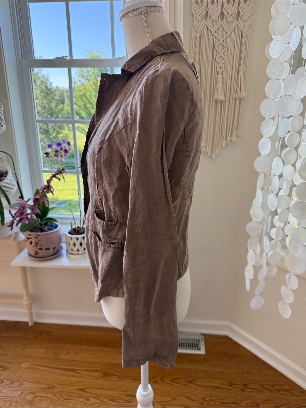 Catwalk Studio Womens Linen Blazer Jacket Taupe Brown Single Button Small NWT